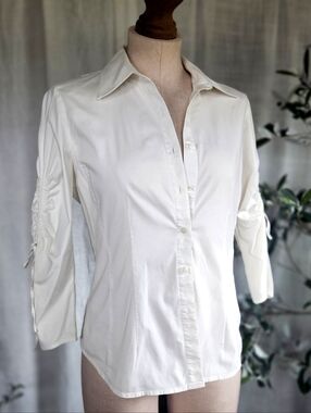 Laundry Classic White Tailored Button Up Work Wear Peasant Ruched 3/4 Sleeves XS